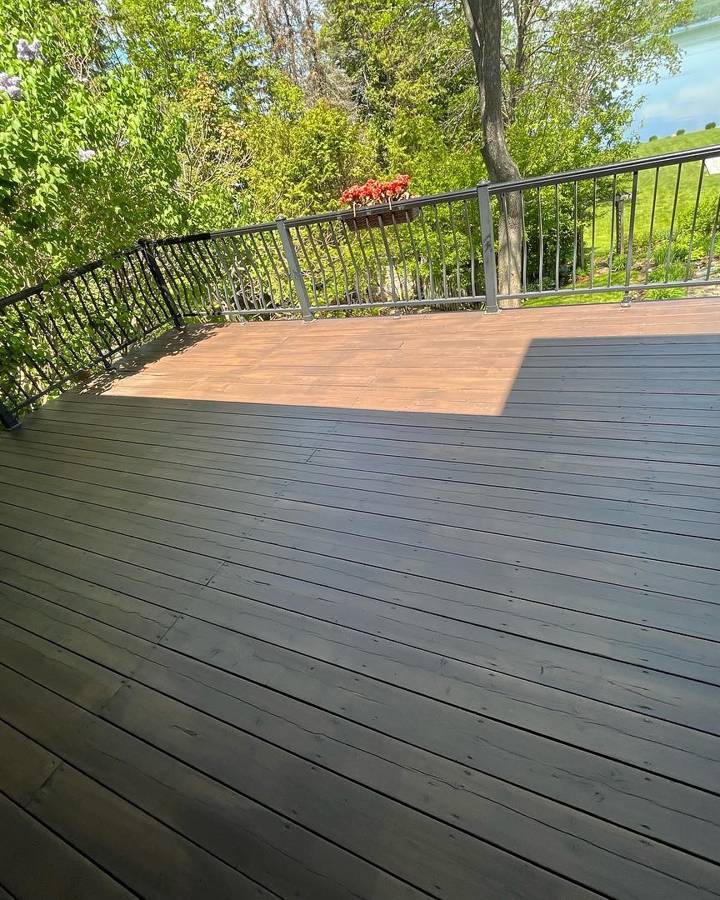 Deck stain, weathered grey to deep brown